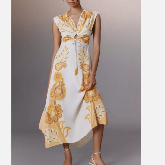 Farm Rio x Anthropologie Sleeveless V-Neck Maxi Dress Yellow Size XL NWT - Picture 1 of 5